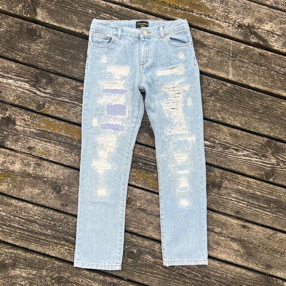 Dolce & Gabbana Other - Dolce & Gabbana Kids Distressed Jeans 9/10 (132-143 cm) Light Wash Patch Detail
